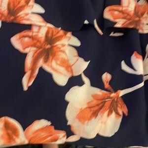 Peach navy blue flirty off the shoulder dress